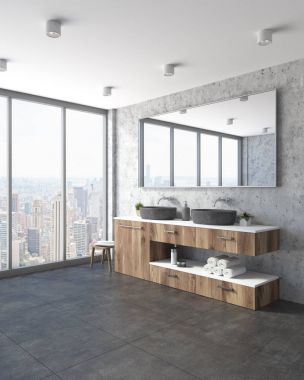 Beton banyo köşesi, çift lavabo