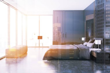 Tonda gri yatak odası iç, yan görmek