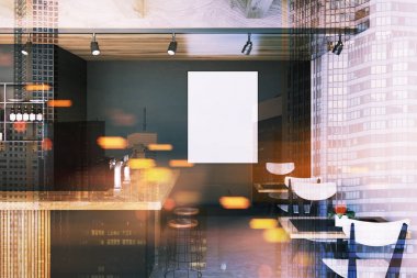 Siyah duvar bar iç, tonda poster