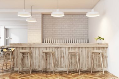 Beyaz tuğla iç mekan, açık bar görüntülemek