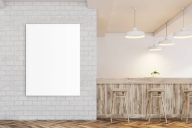 Beyaz tuğla iç, poster, açık bar