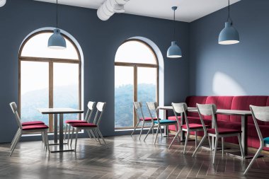 Kafe iç, yan görünümü gri