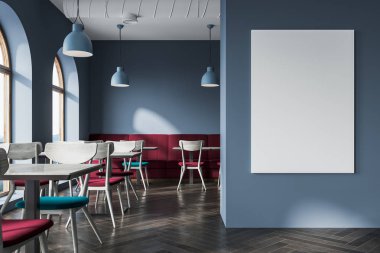 Bir poster modern gri kafe iç, yakın çekim