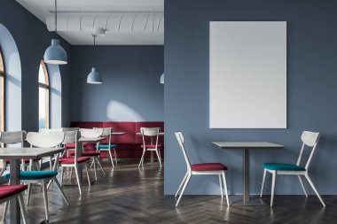 Modern gri kafe iç, bir poster