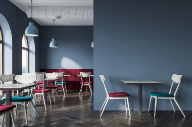 Modern gri kafe iç, yan görünüm