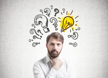 Kendine güvenen genç işadamı, cevap arama