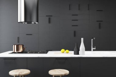 Koyu gri mutfak iç, çubuğunu kapat