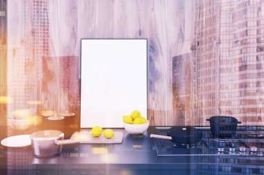 Ahşap mutfak, tezgah, tonda Önden Görünüm