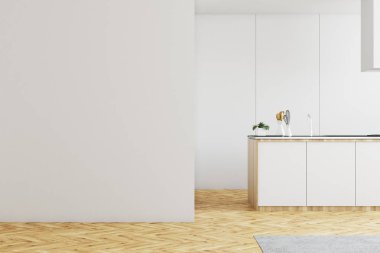 Beyaz mutfak tezgah, duvar sahte