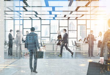 İnsanlar bir ofis lobisinde