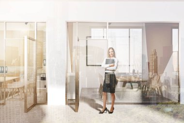 Beyaz ve yeşil modern ofis lobi, tonda poster