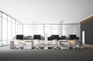 Panoramik açık alan ofis, gri duvarlar