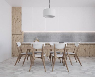 Gri duvar desen mutfak ve yemek odası