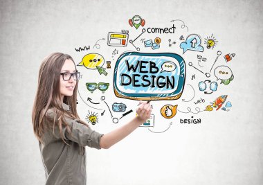 Bir marker ile gülümseyen kadın, web tasarım