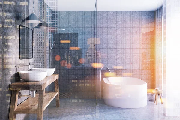 Tonda gri karo banyo iç — Stok fotoğraf