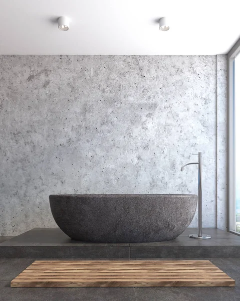 Primer plano de una bañera gris, baño de hormigón —  Fotos de Stock