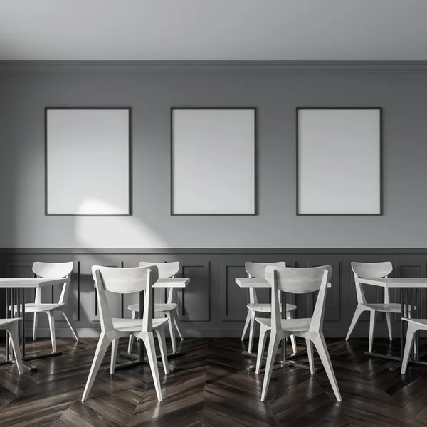 White and gray cafe interior, poster gallery — Stock Photo, Image