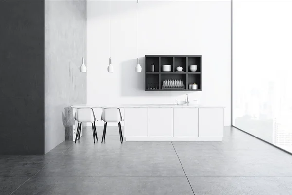 Wnętrza kuchnia panoramiczne biały i szary — Zdjęcie stockowe