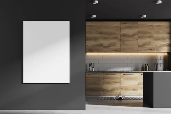 Grijs en houten keuken, poster — Stockfoto