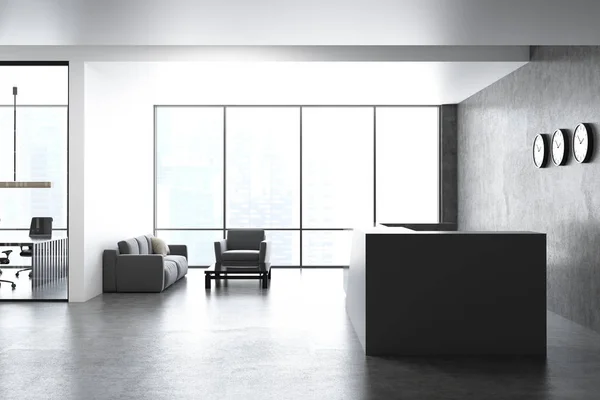 Серый прием в офисном холле, вид сбоку — стоковое фото