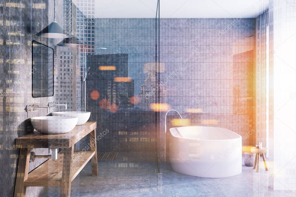 Gray tile bathroom interior toned