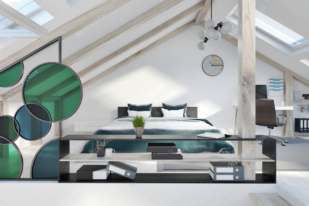 Interior de dormitorio buhardilla — Foto de stock © denisismagilov