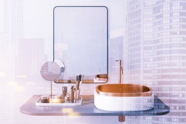 Beyaz yuvarlak banyo lavabo iç tonda