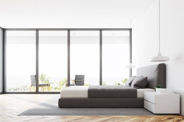 White panoramic bedroom, side view clipart