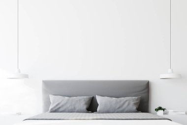 Beyaz yatak odası yatak yakın çekim