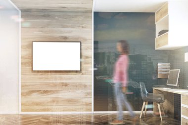 Koyu mavi duvar ev ofis, Tv ekran Çift Kişilik