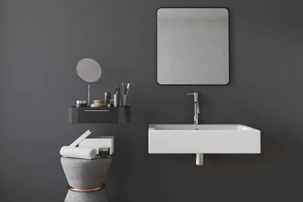 Svarta fyrkantiga badrum sink interiör — Stockfoto