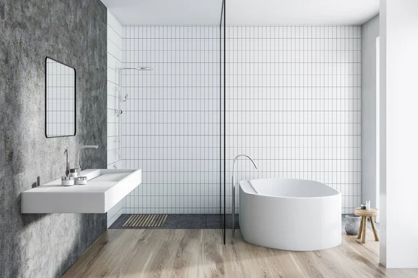 Salle de bain carrelage blanc intérieur — Photo