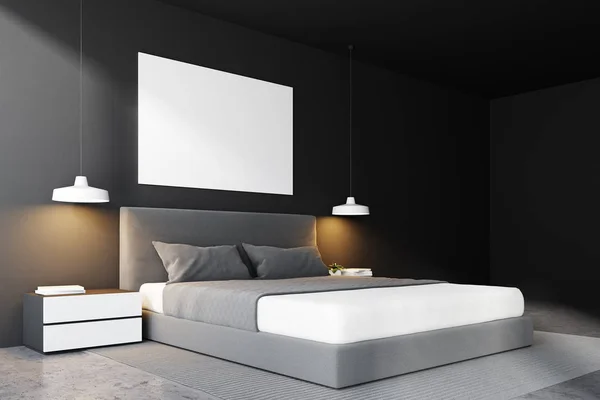 Gray bedroom bed corner, poster — Stock Photo, Image