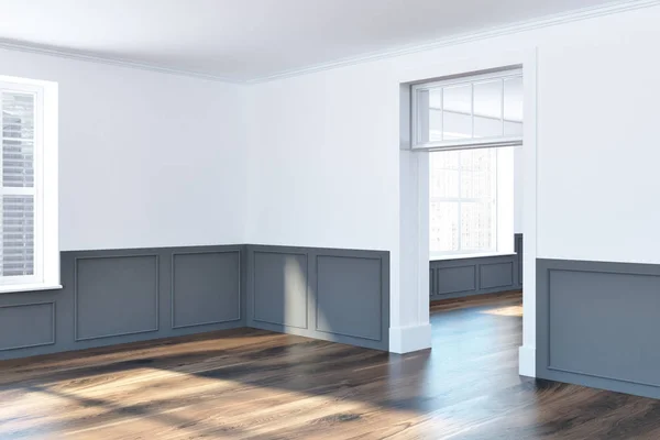 Beyaz ve gri boş oda köşe, windows — Stok fotoğraf