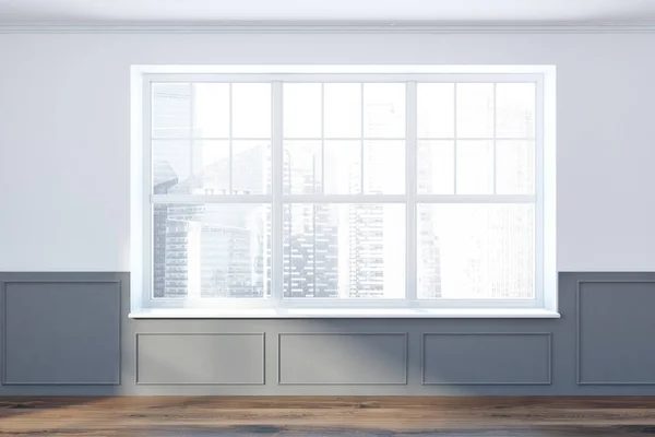 Hvid og grå umøbleret værelse, vindue - Stock-foto