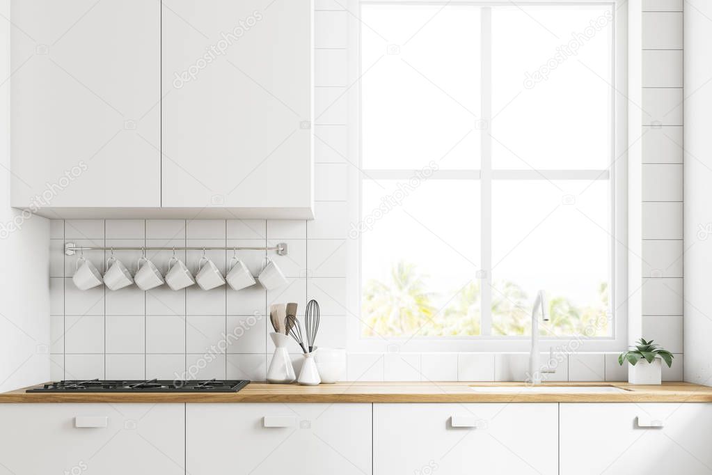 White kitchen interior, countertops