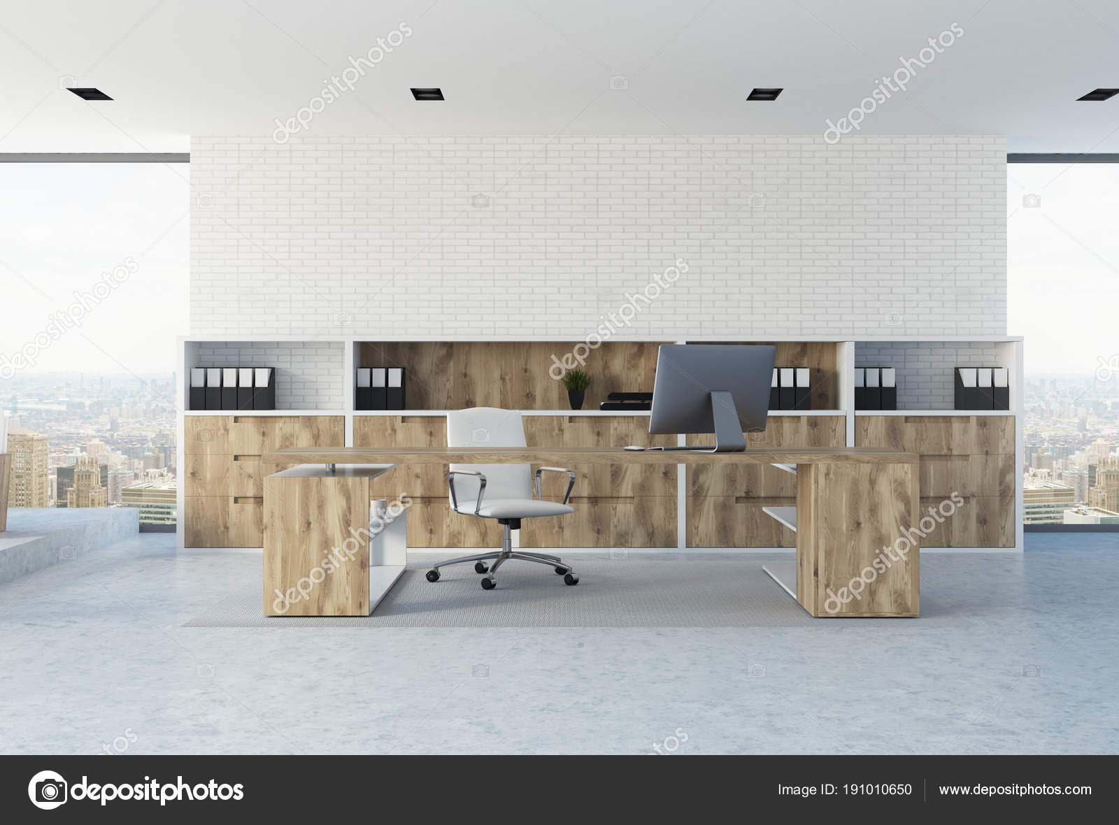 White Brick Ceo Office Interior Stock Photo