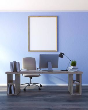 Mavi duvar ev ofis işyeri, poster