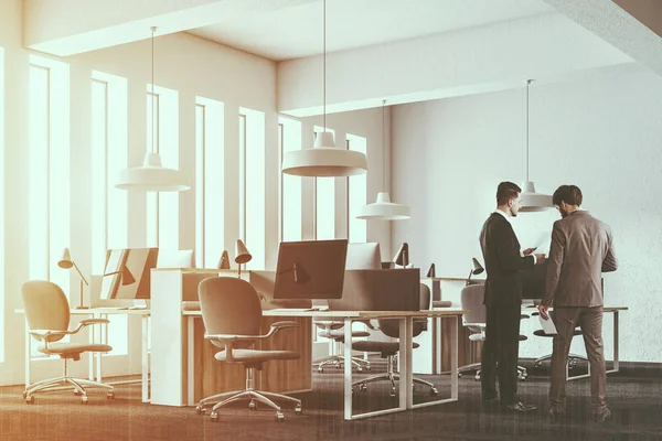 White loft open space workplace corner people