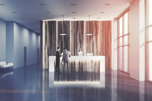 Wooden reception in a modern office toned — Stock Photo, Image