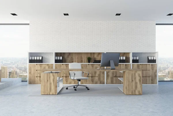 White brick CEO office interior — Stock Photo, Image