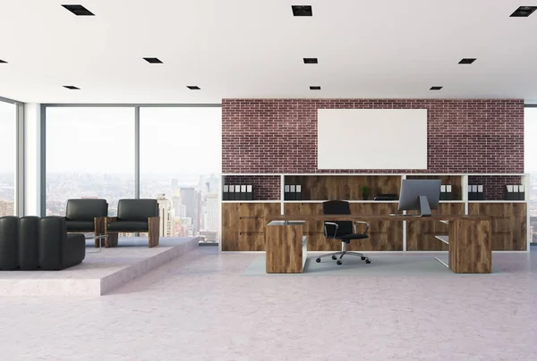 Brick wall CEO office interior, poster — Stock Photo, Image
