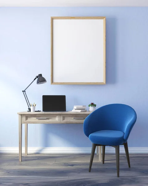 Blauwe muur kantoor aan huis, poster — Stockfoto