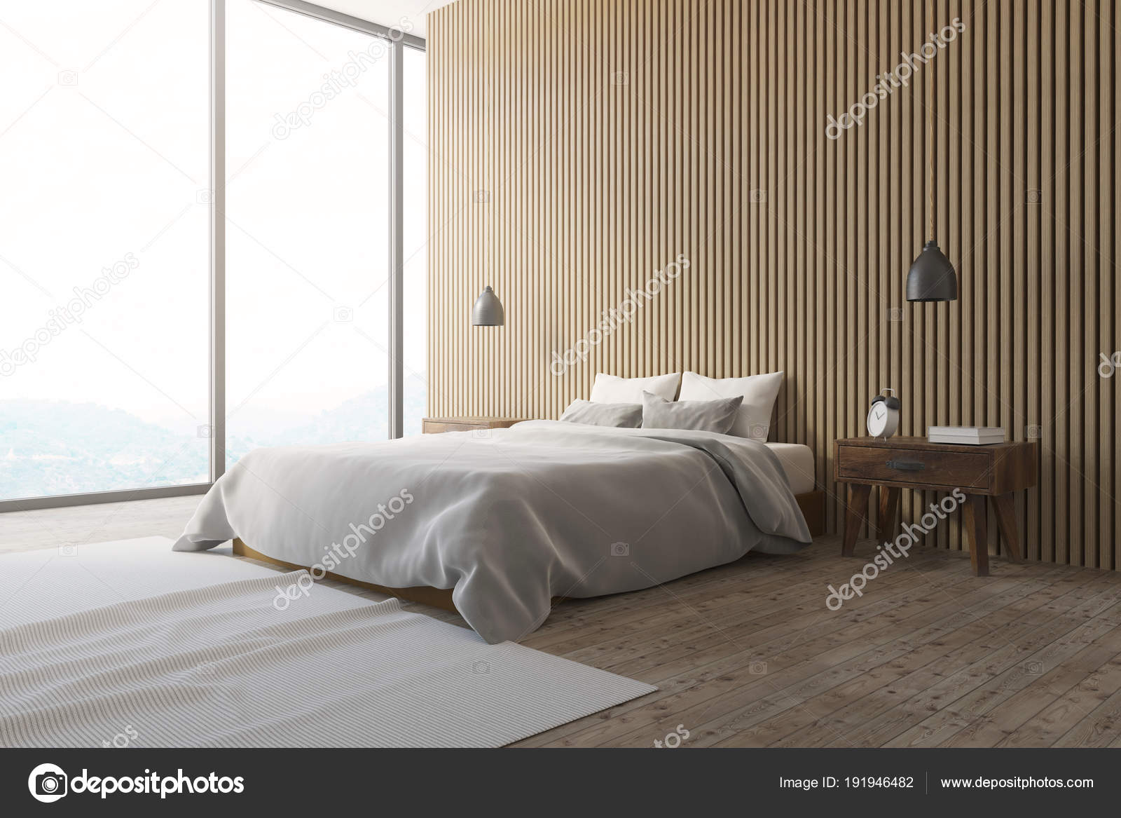 Wooden Wall Loft Bedroom Corner Carpet Stock Photo