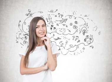 Pozitif genç kadın portre, okları