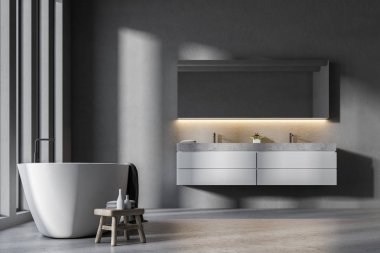 Küvet ile banyo çift lavabo gri