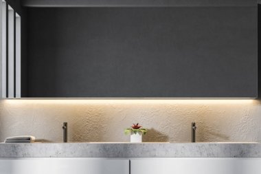 Bir çift lavabo, yatay ayna yakın çekim