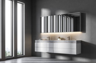 Çift banyo lavabo köşe, yatay ayna