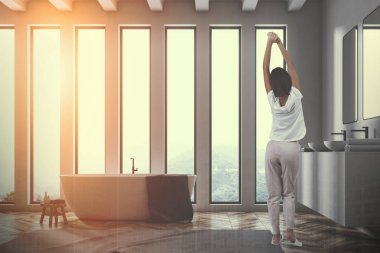 Çift lavabo banyo küvet ile yan görünüm tonda