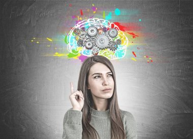 Düşünceli kadın düşünme beyin, işaret